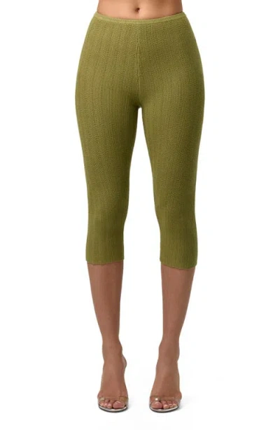 Naked Wardrobe Scallop Knit Capri Leggings In Green
