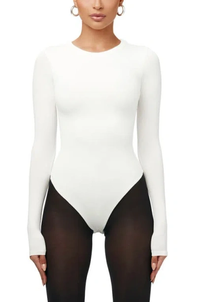 Naked Wardrobe Sculpt Crewneck Bodysuit In White