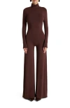 Naked Wardrobe Sculpt Turtleneck Wide Leg Jumpsuit In Brown