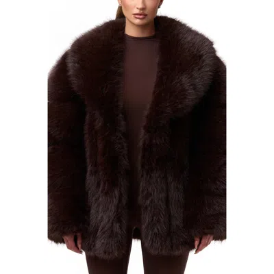 Naked Wardrobe Shawl Lapel Faux Fur Coat In Brown