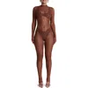Naked Wardrobe Sheer Lace Long Sleeve Stirrup Jumpsuit