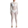 Naked Wardrobe Sheer Lace Long Sleeve Stirrup Jumpsuit In White