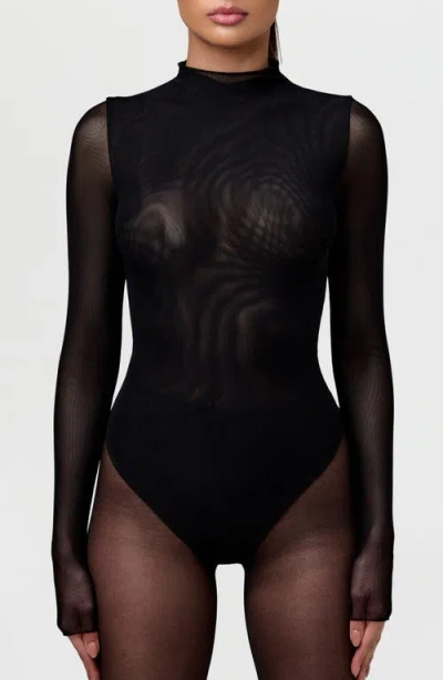 Naked Wardrobe Sheer Stretch Mesh Bodysuit In Black