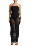 Naked Wardrobe Shirred Strapless Mesh Maxi Dress In Black