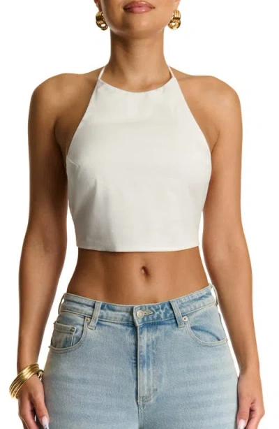 Naked Wardrobe Shirting Cotton Halter Crop Top In White