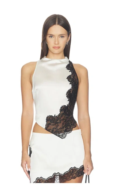 Naked Wardrobe Silk Lace Asymmetric Top In White