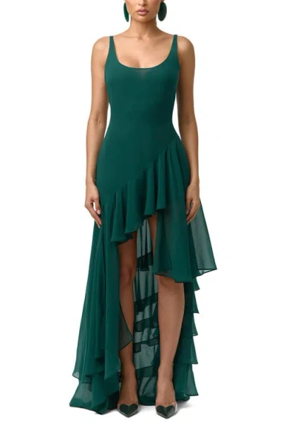 Naked Wardrobe Sleeveless Asymmetric Ruffle High-low Dress In Green