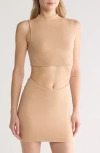 Naked Wardrobe Sleeveless Mock Neck Crop Top In Almond
