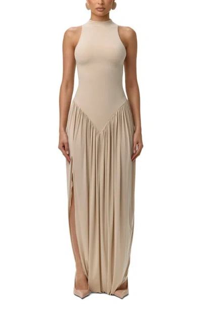 Naked Wardrobe Sleeveless Mock Neck Maxi Dress In Neutral