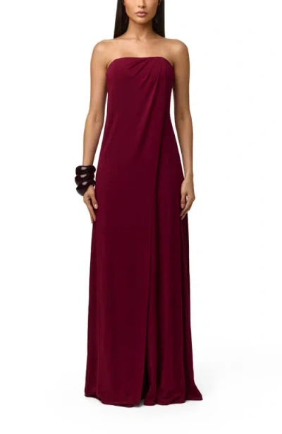 Naked Wardrobe Slinky Strapless Tube Wide Leg Jumpsuit In Burgundy