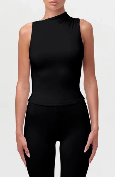 Naked Wardrobe Smooth Asymmetric Neck Sleeveless Top In Black
