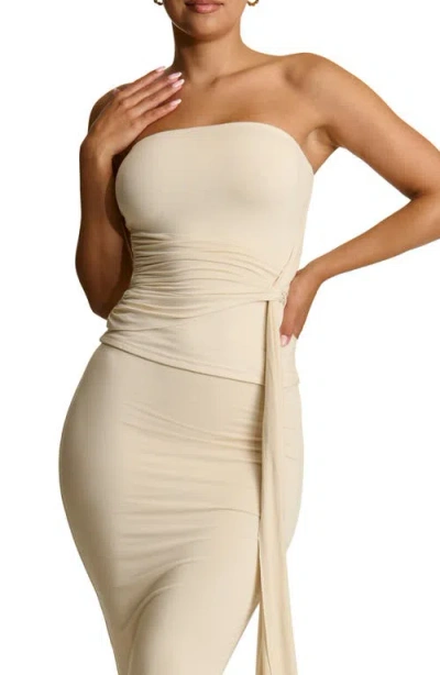 beige tube top dress Sky To Moon See You There Cream Mixed Media Strapless Mini Dress - Size M