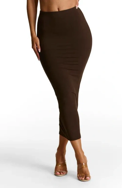Naked Wardrobe Smooth Maxi Skirt In Dark Chocolate