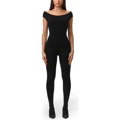 Naked Wardrobe Smooth Off The Shoulder Jumpsuit In Black