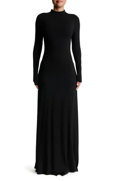 Naked Wardrobe Smooth Open Back Long Sleeve Maxi Dress In Black