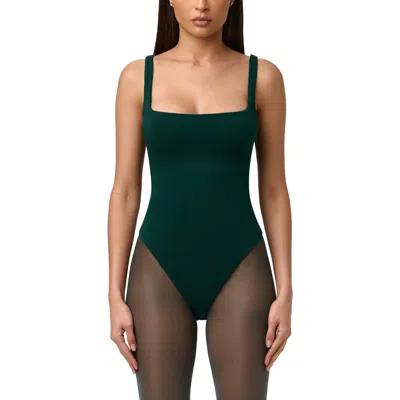 Naked Wardrobe Smooth Square Neck Bodysuit In Green