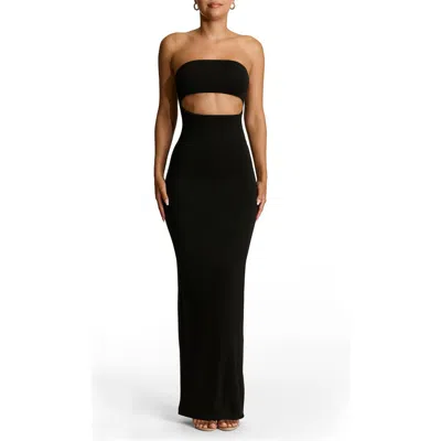 Naked Wardrobe Smooth Tube Cutout Strapless Maxi Dress In Black
