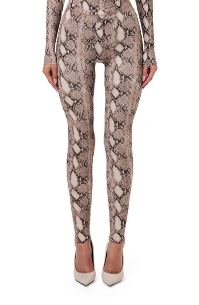 Naked Wardrobe Snakeskin Print High Waist Leggings In Animal Print