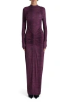 Naked Wardrobe Snakeskin Print Long Sleeve Ruched Dress In Burgundy