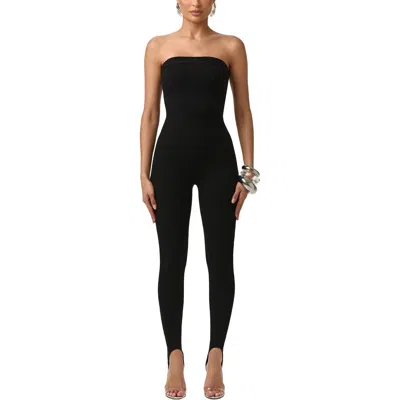 Naked Wardrobe Snatched Strapless Rib Jumpsuit In Black