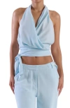 Naked Wardrobe So Wrapped Up Halter Top In Blue Smoke