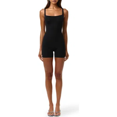 Naked Wardrobe Square Neck Body-con Tank Romper In Black