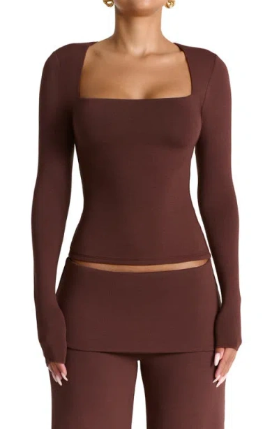 Naked Wardrobe Square Neck Crop Top In Brown