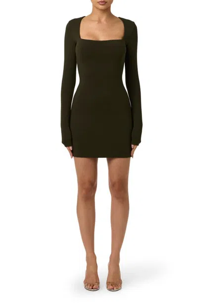 Naked Wardrobe Squared Up Long Sleeve Body-con Dress In Green