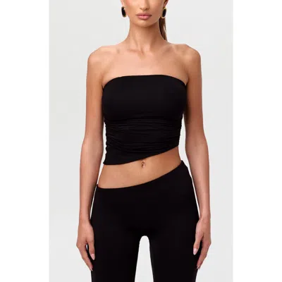 Naked Wardrobe Strapless Asymmetric Hem Tube Top In Black