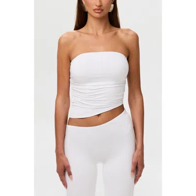 Naked Wardrobe Strapless Asymmetric Hem Tube Top In White