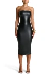 Naked Wardrobe Strapless Faux Leather Body-con Midi Dress In Black