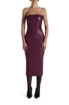 Naked Wardrobe Strapless Faux Leather Body-con Midi Dress In Burgundy