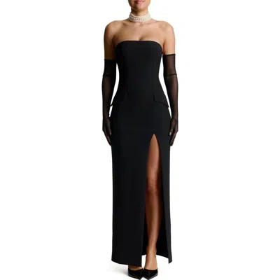 Naked Wardrobe Strapless Side Slit Dress In Black