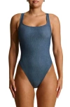Naked Wardrobe Stretch Denim Tank Bodysuit In Denim