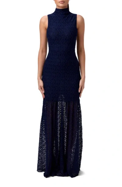 Naked Wardrobe Stretch Lace Trumpet Dress In Navy