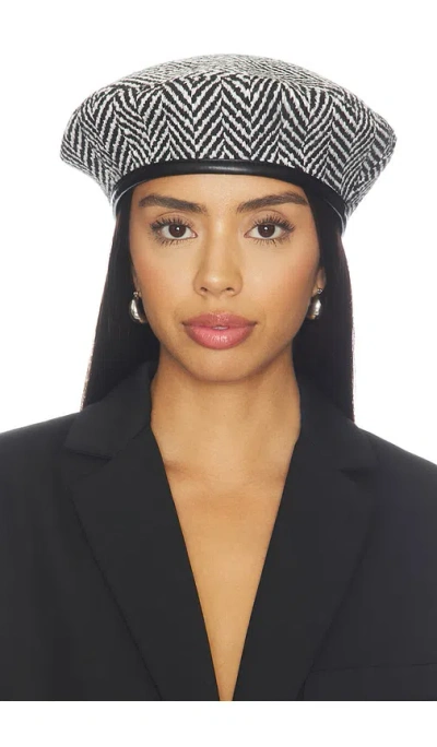 Naked Wardrobe Suiting Chevron Beret In Black Herringbone