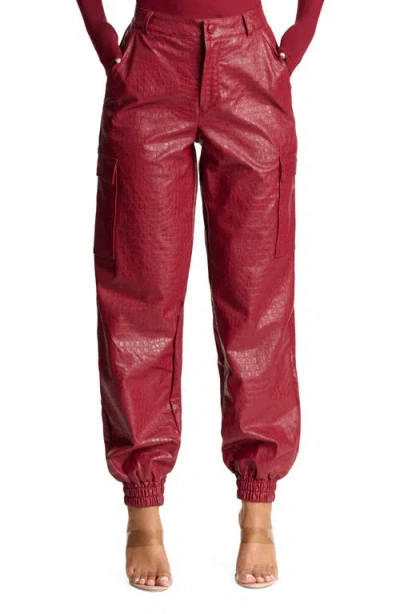 Naked Wardrobe The Crocodile Faux Leather Joggers In Cabernet