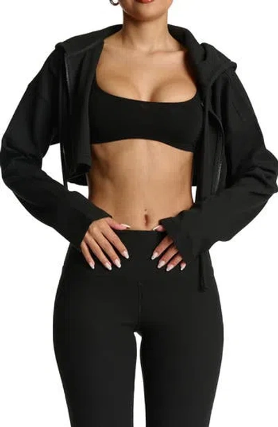 Naked Wardrobe Thermal Oversize Crop Hoodie In Black