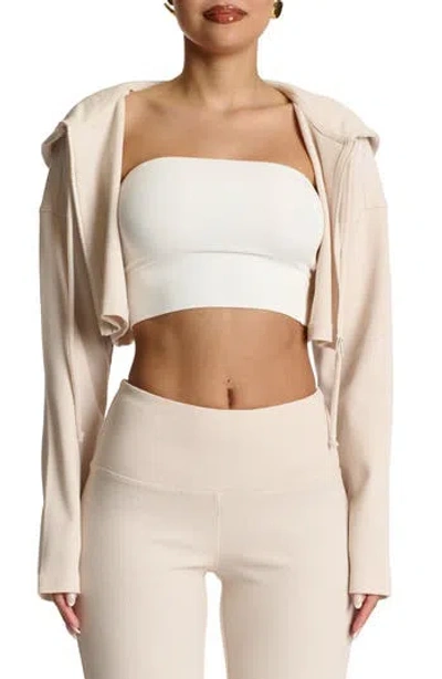 Naked Wardrobe Thermal Oversize Crop Hoodie In Sand