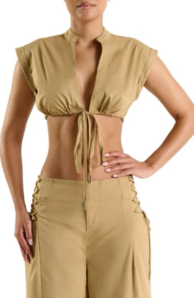 Naked Wardrobe Tie Detail Crop Top In Beige