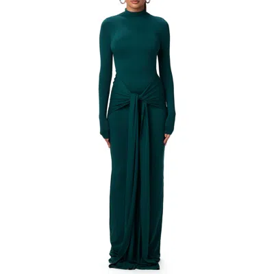 Naked Wardrobe Tie Front Long Sleeve Maxi Dress In Deep Teal