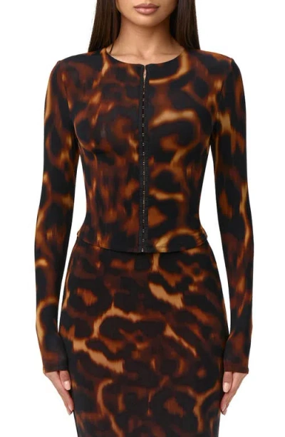 Naked Wardrobe Tortoiseshell Print Long Sleeve Cardigan In Brown