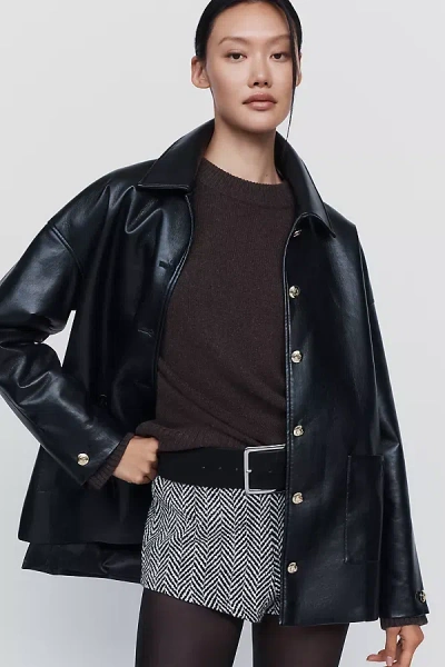 Naked Wardrobe Wool Blend Herringbone Shorts In Black