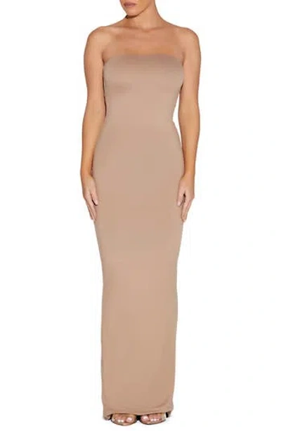 Naked Wardrobe X Bare Strapless Tube Dress In Brown