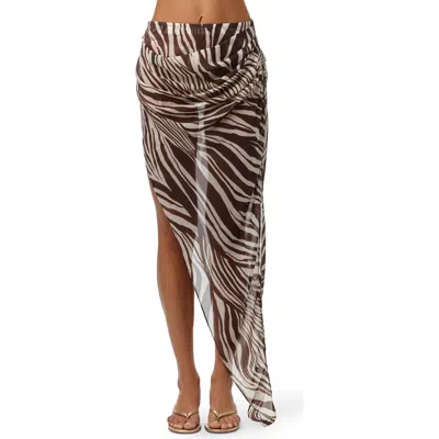 Naked Wardrobe Zebra Stripe Asymmetric Chiffon Skirt In Brown