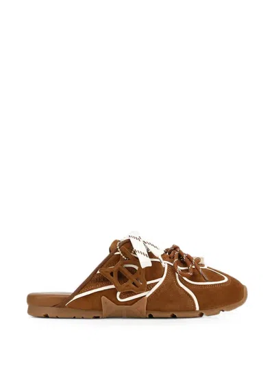 Naked Wolfe Adorn Lace-up Suede Mules In Brown