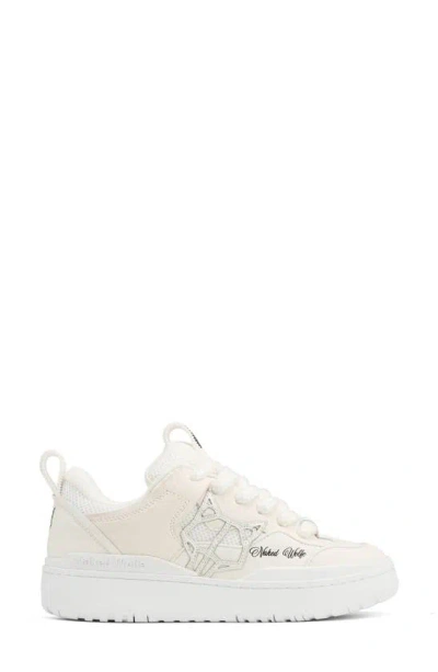 Naked Wolfe Area Genysis Sneaker In White Leather/ Mesh/ Suede