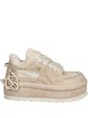 Naked Wolfe Beau Shearling Platform Sneakers In Neutral