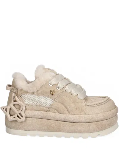 NAKED WOLFE BEAU SHEARLING PLATFORM SNEAKERS