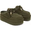 Naked Wolfe Blizzard Platform Slipper In Dark Olive, Women's At Urban Outfitters In Dark Olive-suede/shearling